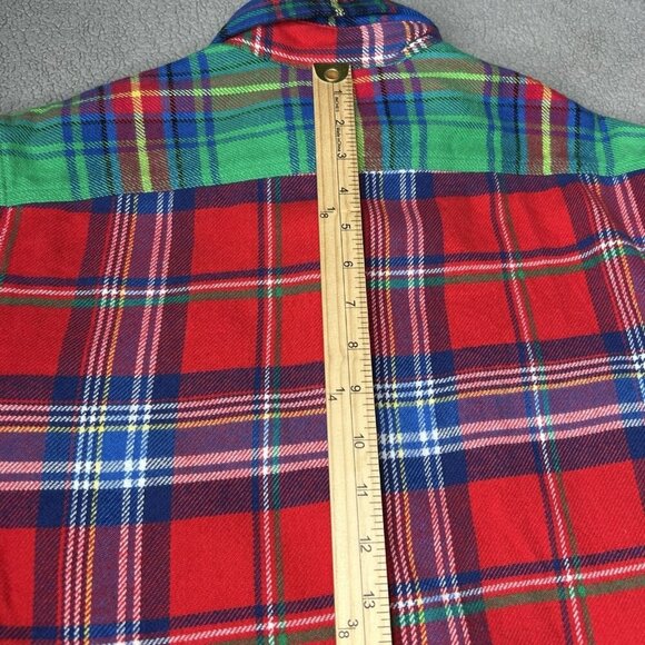Polo Ralph Lauren Shirt Mens Medium Plaid Patchwork Flannel Button Down Strap - Picture 12 of 13